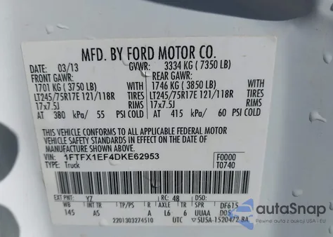 2013 Ford F-150 Xl z USA, uszkodzony, nr VIN 1FTFX1EF4DKE62953